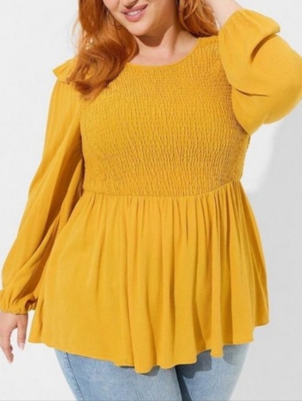 Torrid Peplum Crinkle Gauze Smocked Top Mineral Yellow Size 2X